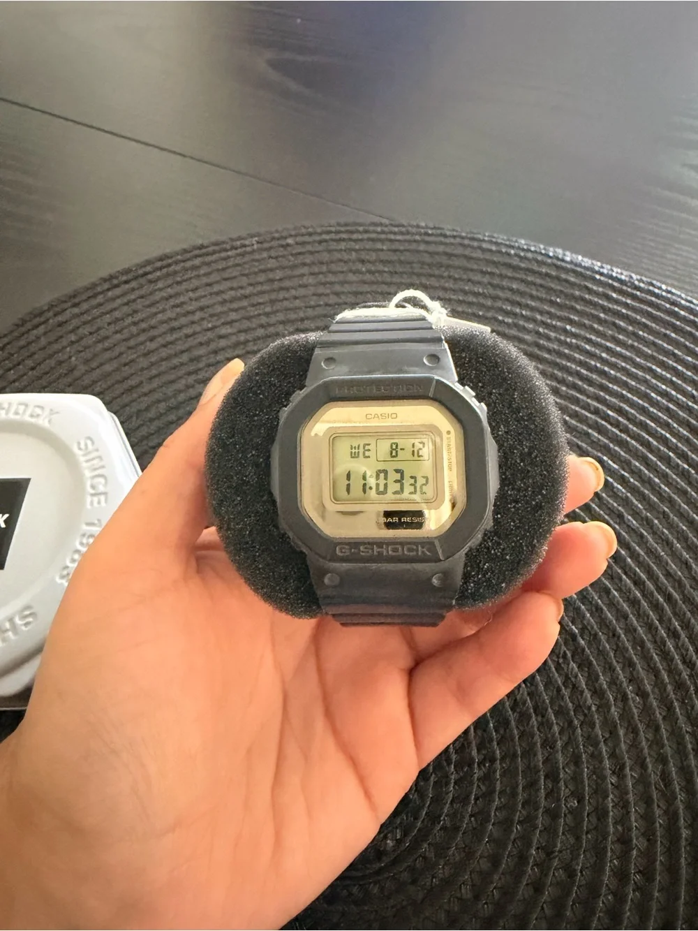 Casio Black Digital G-Shock Watch with Beige Display